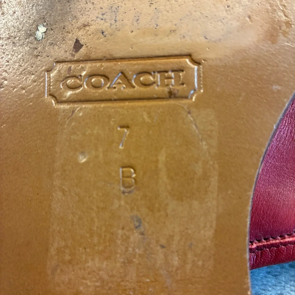 Coach Red Leather Slide Sandals Made in Italy Square Toe Flat Mules Women's 7B